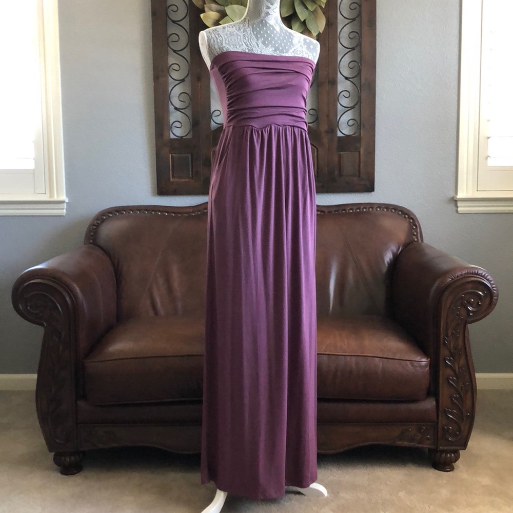 Purple strapless maxi dress